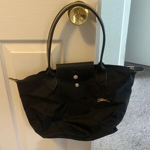 Longchamp Black Nylon Tote with Leather Trim